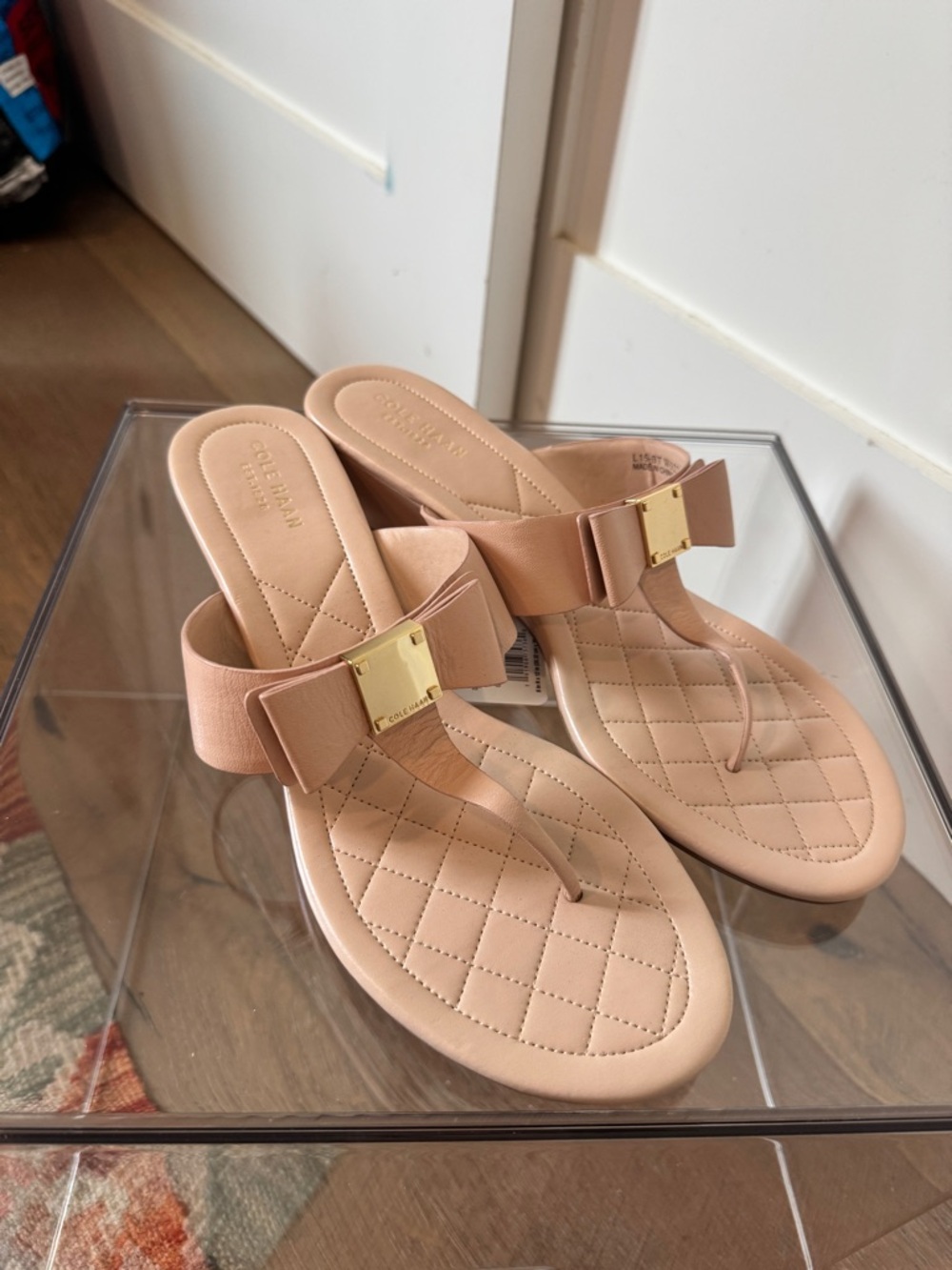 Cole Haan Quilted Bow Thong Sandals in Nude Blush